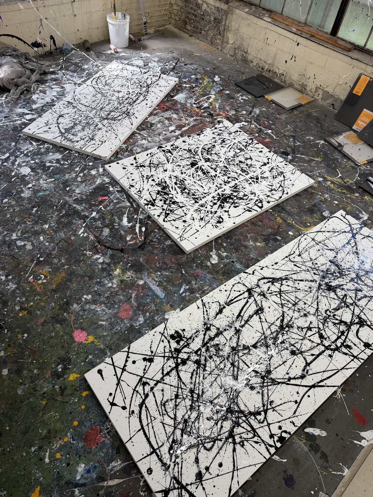 Three new works on the floor